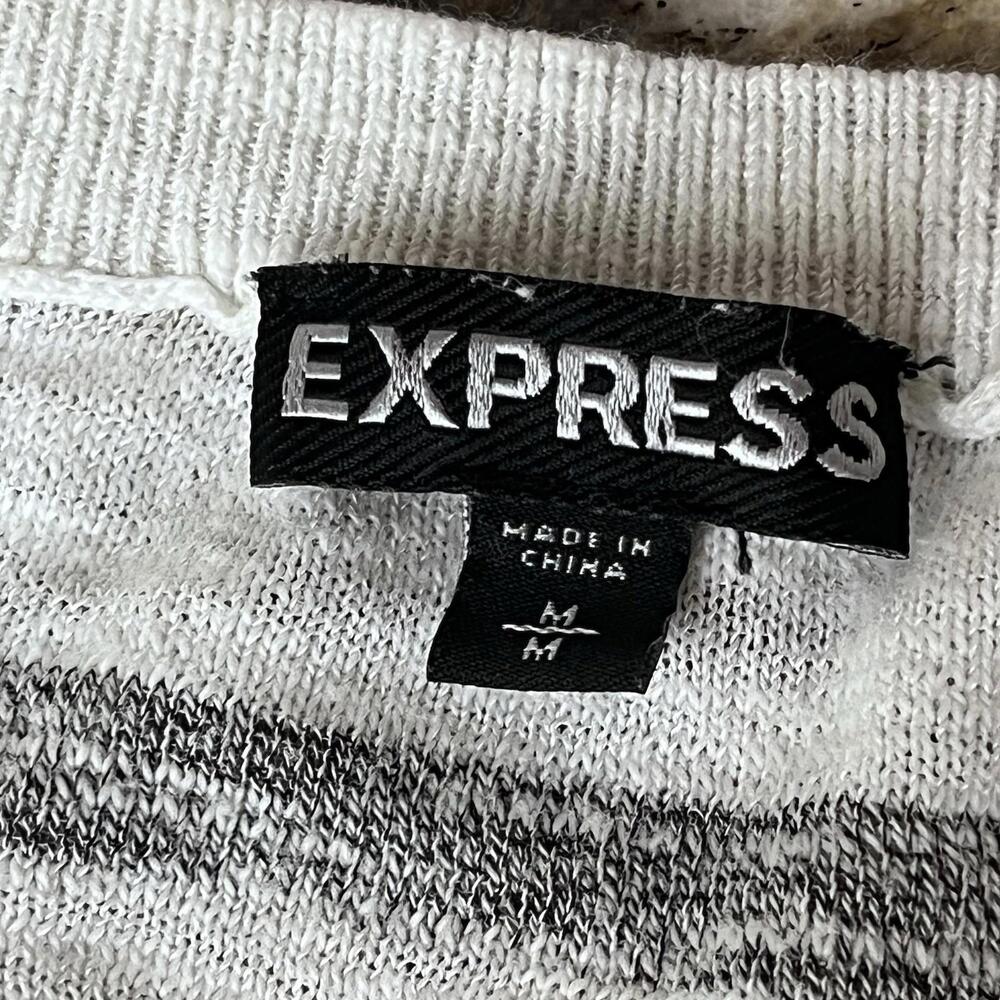 Express White Gray Striped Long Sleeve Top M Y2K Nautical Preppy Lightweight - Picture 8 of 9